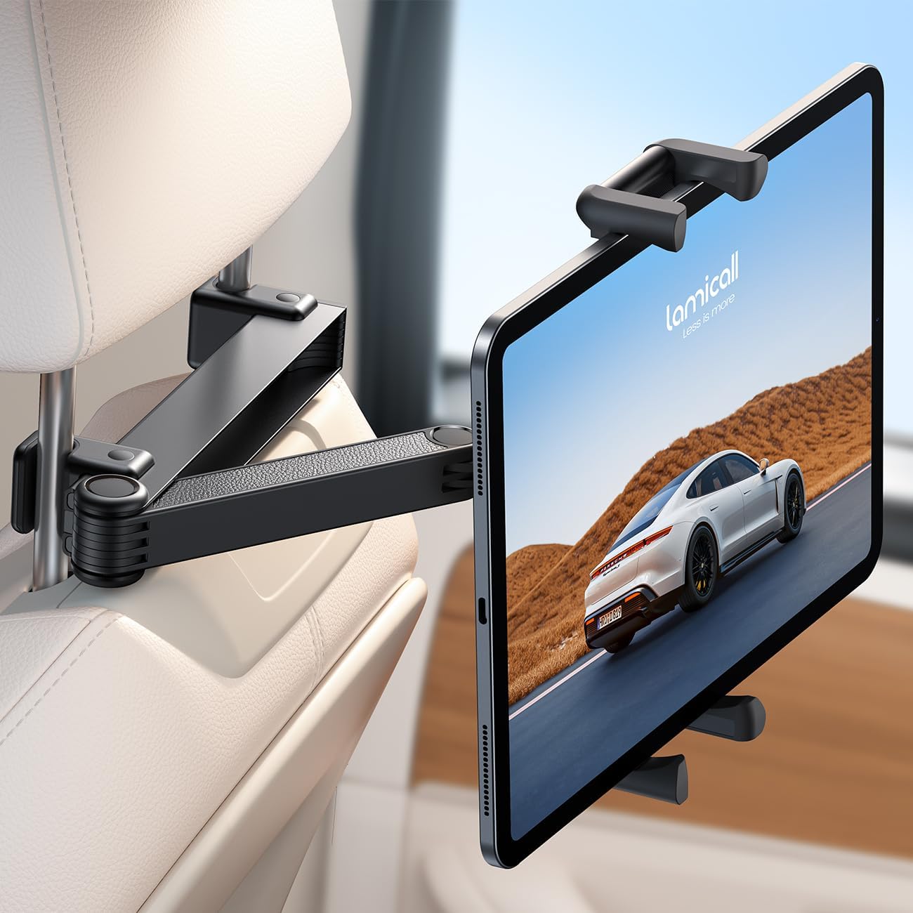 Lamicall 4.7-13" Car Headrest Tablet Holder - [Lockable] [Thick Case Friendly] [Foldable Clip] Car Backseat Tablet