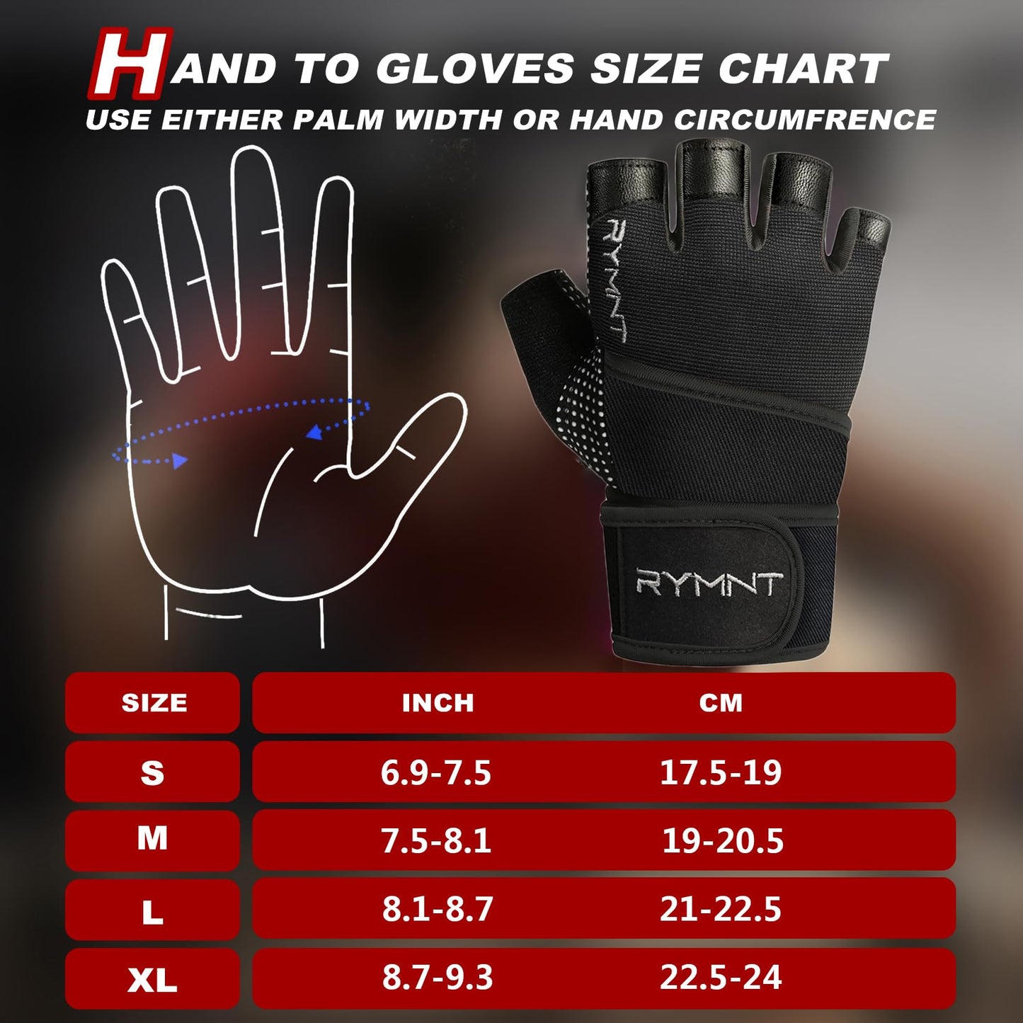 RYMNT Workout Gloves with Wrist Wrap Support, Weight Lifting Gloves with Full Palm Protection & Extra Grip for Men Women Gym Exercise, Fitness, Weightlifting, Pull ups,Aron Black-S