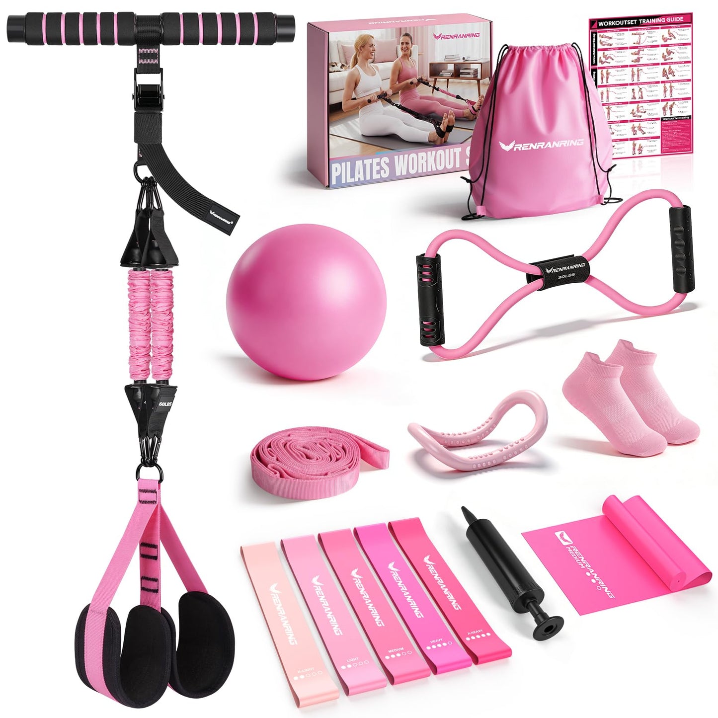 2026 Upgraded Pedal Resistance Bands with Handles, 14-in-1 Multifunction Exercise Bands & Pilates Kit Fitness Equipment Set for Core/ABS, Slimming Training & Physical Therapy