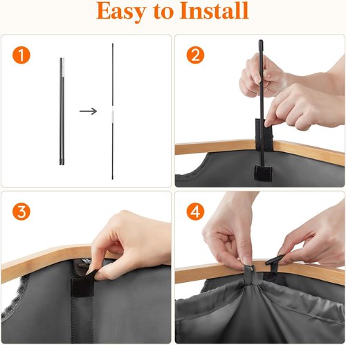 Lifewit 150L Laundry Basket - Foldable Hamper with Lid & Bamboo Handles | Dark Gray, 2 Removable Bags