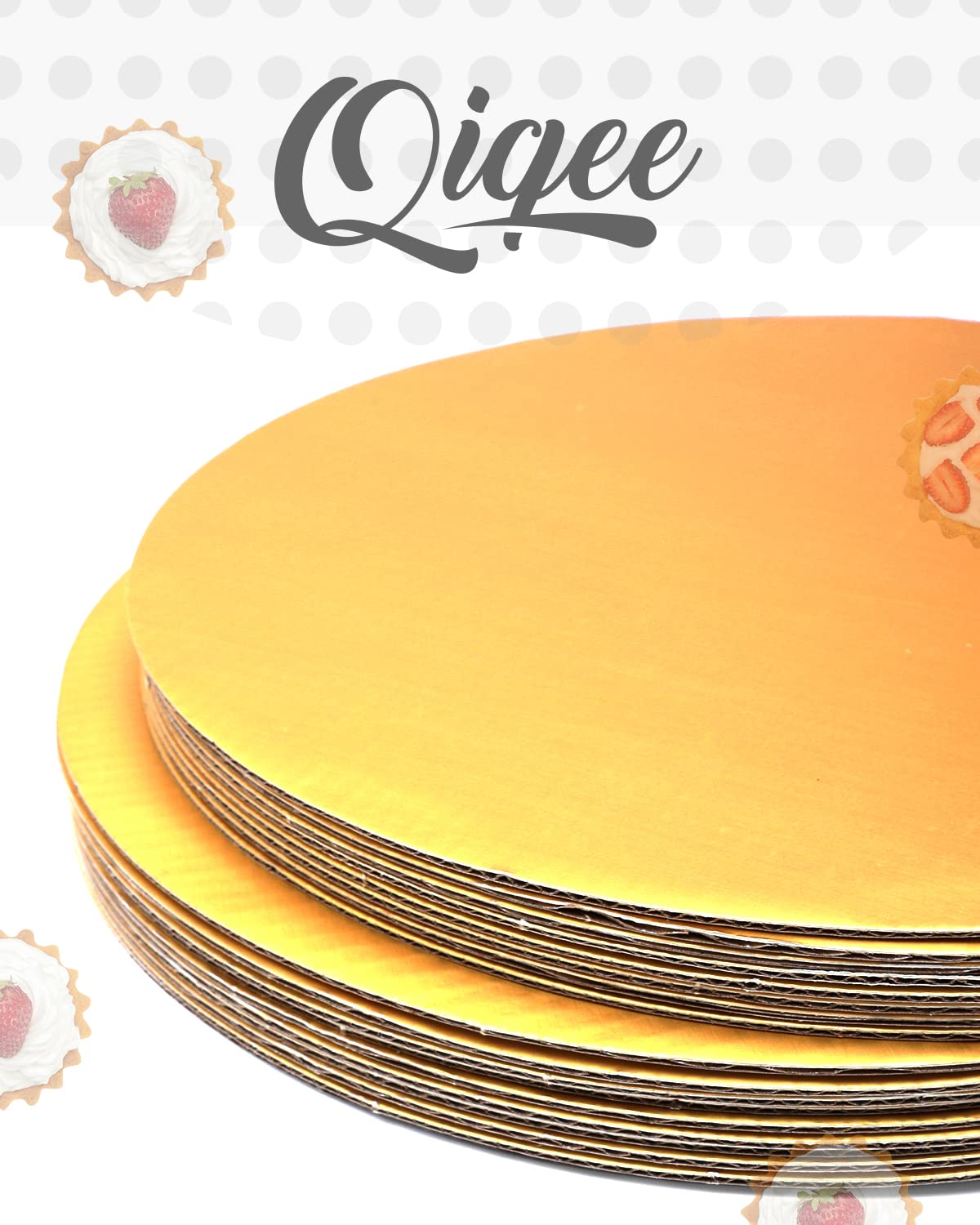 qiqee 12 Inch Gold Cake Boards Round 40-Packs Circles Rounds Base Food-Grade Cardboard Cake Plate（Thinner But Stronger）