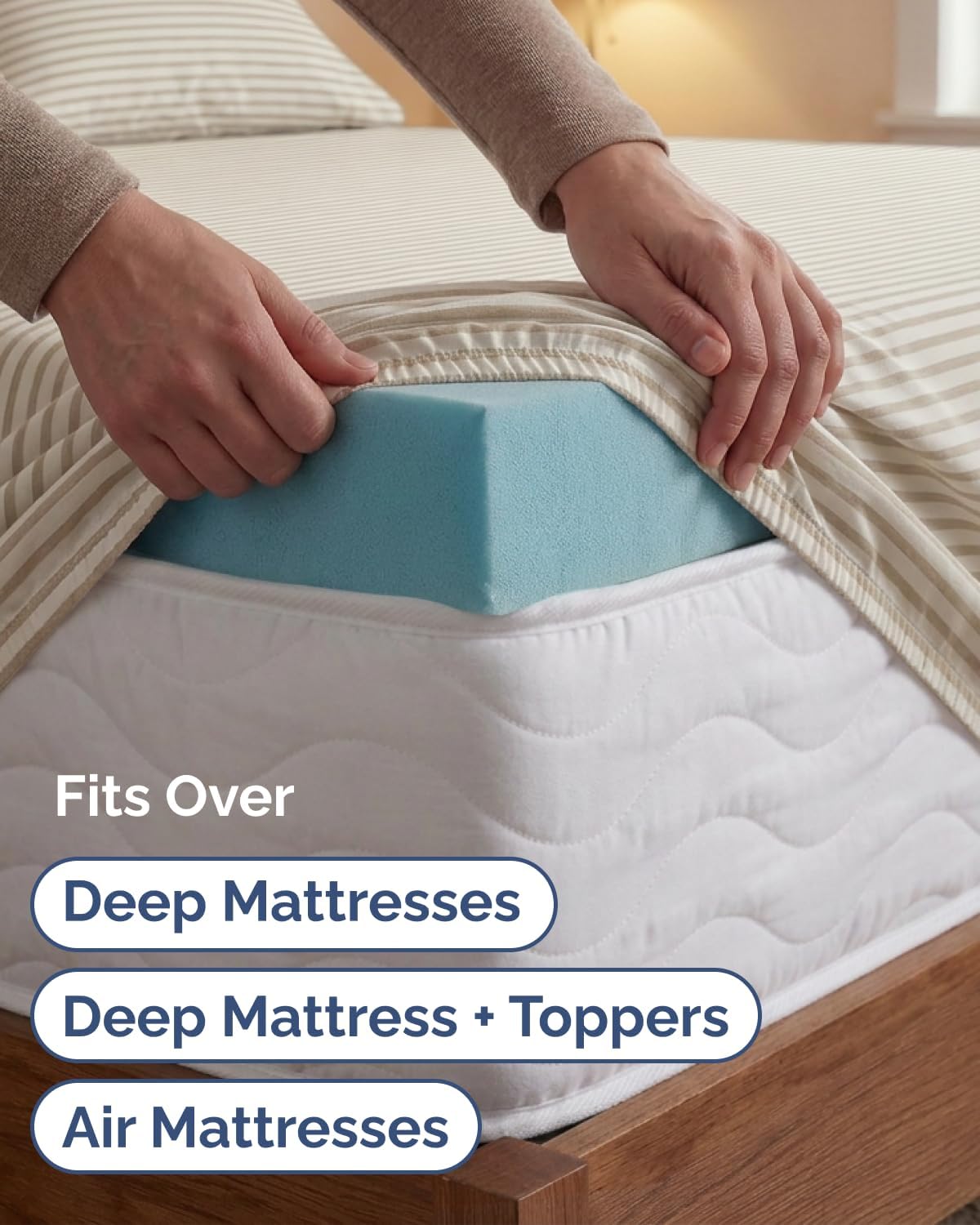 Skiennix Extra Deep Twin XL Sheet Set - 4-Piece Breathable Cooling Bedding - Soft Wrinkle-Free Beige Stripes