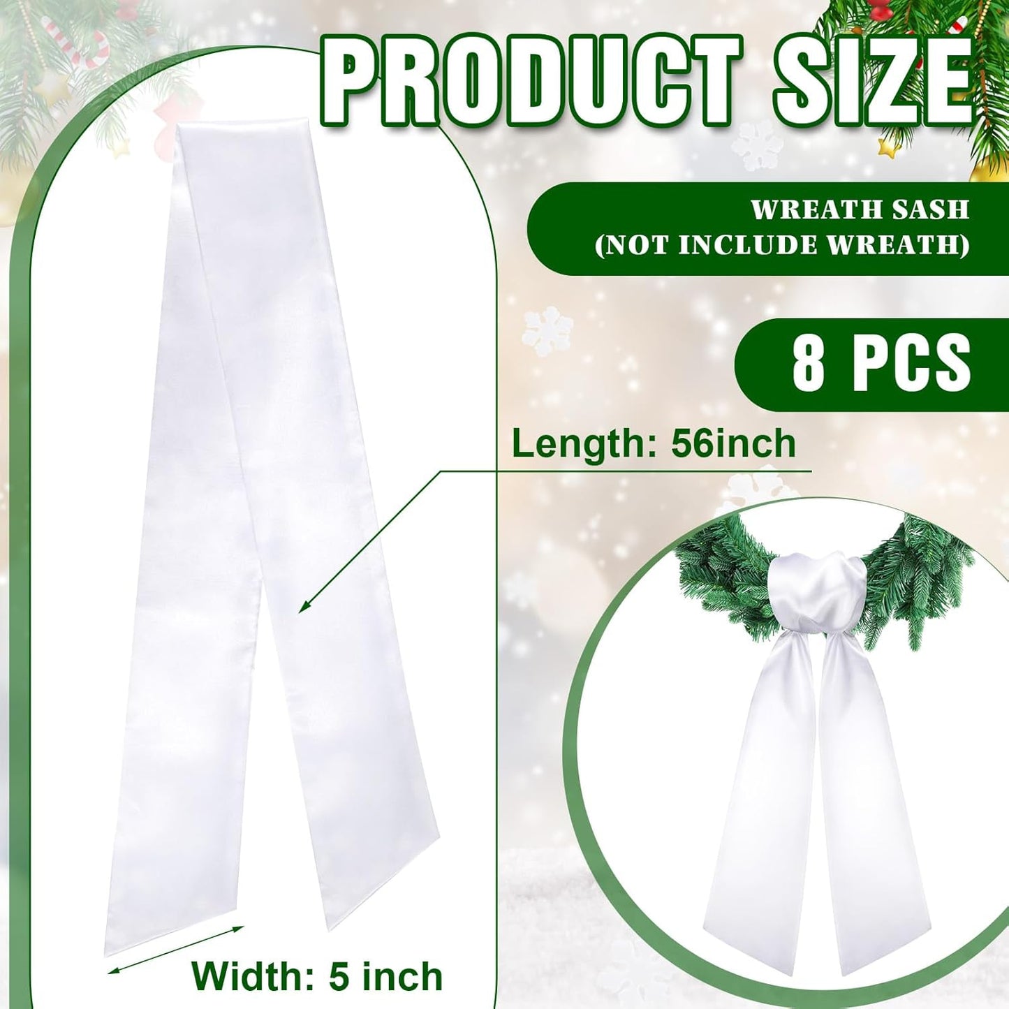 Skiennix 8 PCS White Satin Wreath Sashes - Blank Embroidery Accessories for Weddings & Holidays