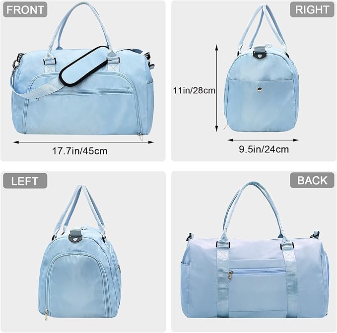 woogwin Small Gym Bag for Men & Women with Shoes & Wet Compartment Waterproof Duffle Bag for Travel Sports Workout Overnight Weekender (17.7'',Blue)