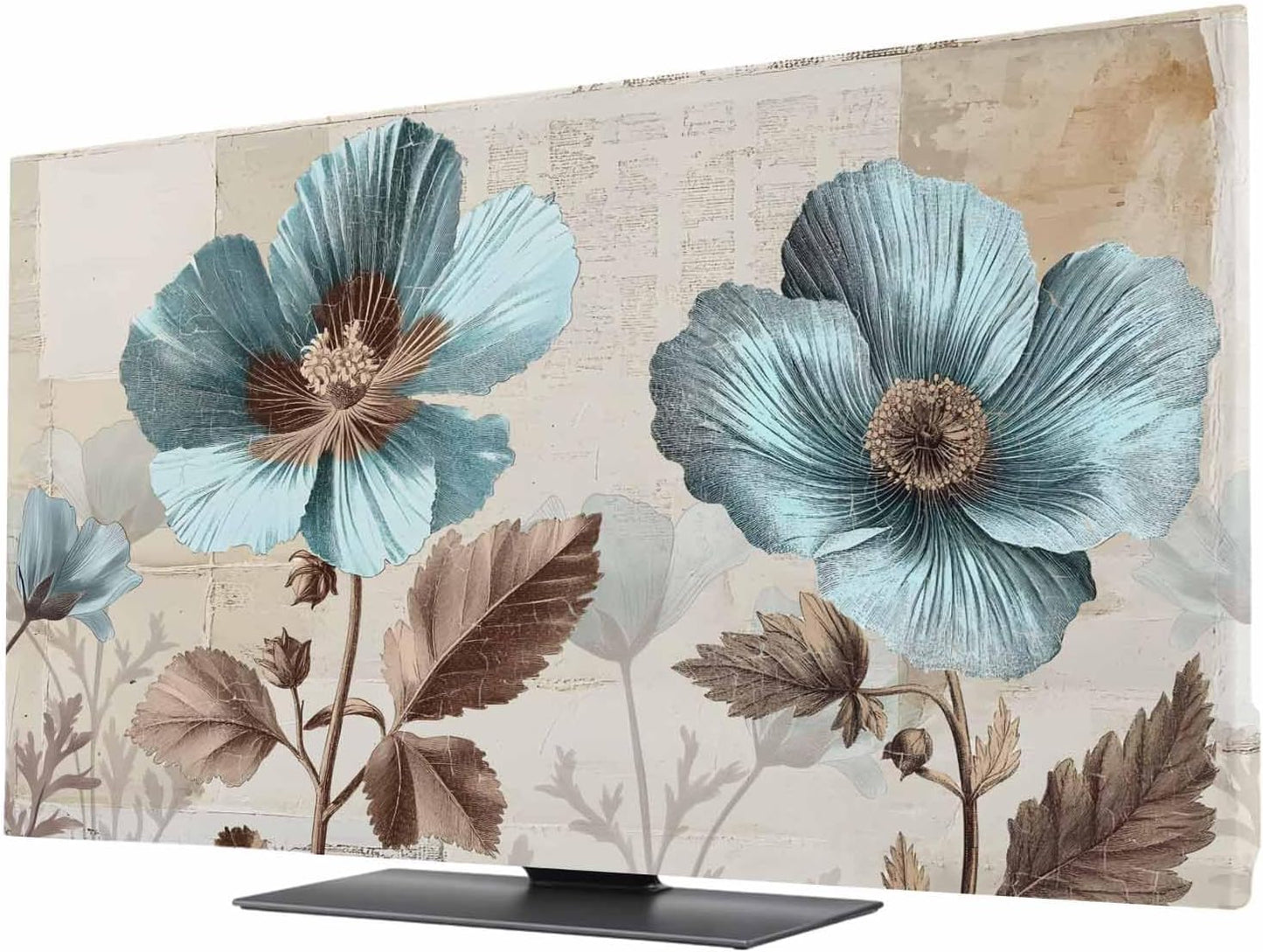 Singingin 65 Inch, Teal Broccoli TV Dust Cover Rustic Farmhouse Flower Leaf Retro Brown Computer Monitor Cover
