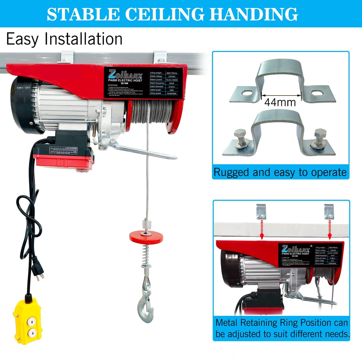 2 in 1 Electric Hoist,440 lbs Attic Lift Electric Hoist 110 Volt with Remote Control,16ft/33ft Lifting Speed,328ft Wireless/Wire Electric Hoist Winch for Garage,Warehouse,Factory,Construction Site