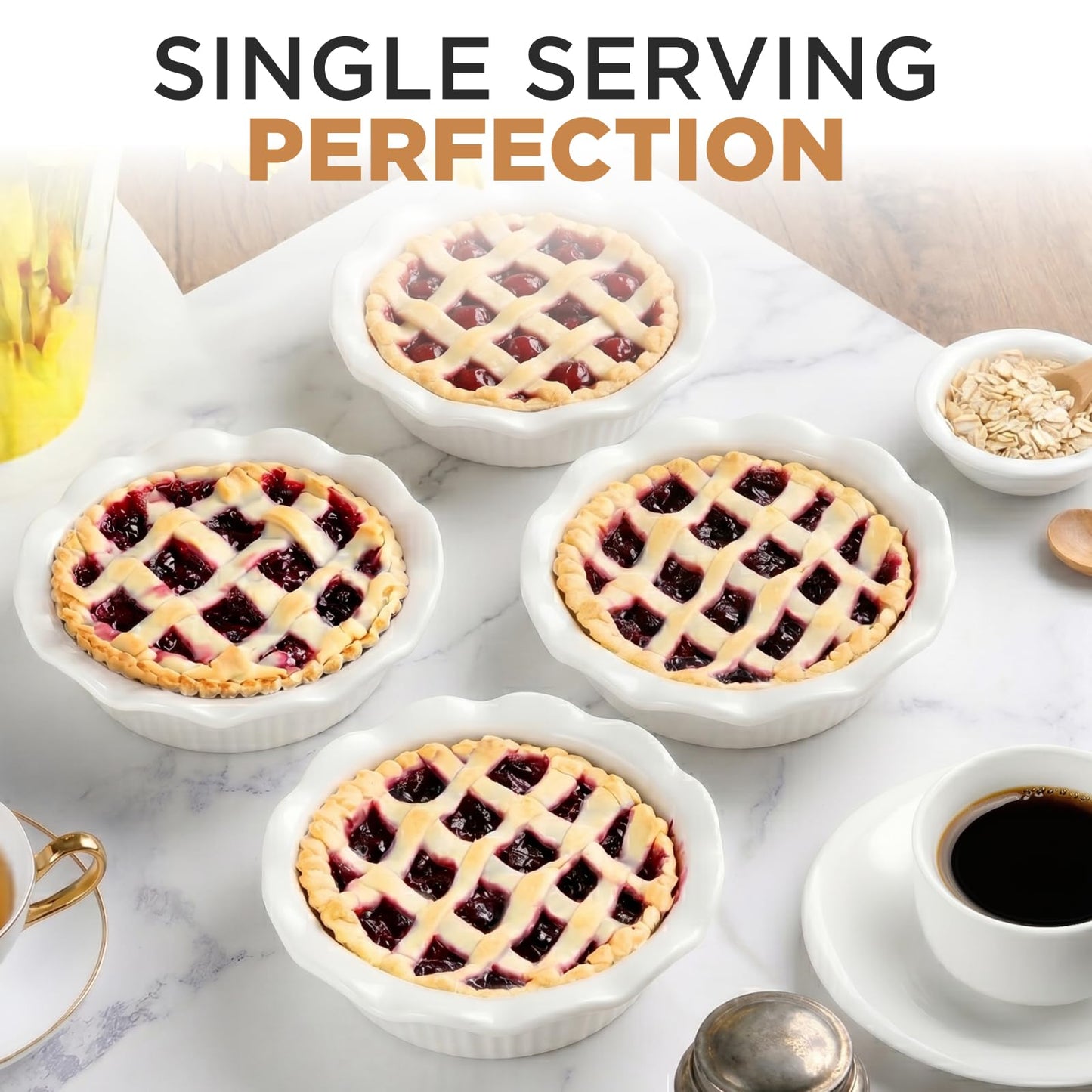 Aunt Shannon's Kitchen White Ceramic Mini Pie Pans - Set of 4 - Small 5.5 Inch Pie Pans with Classic Fluted Rims - Individual Pot Pie Pans for Pot Pies, Quiches, Puddings - Pot Pie Baking Dishes