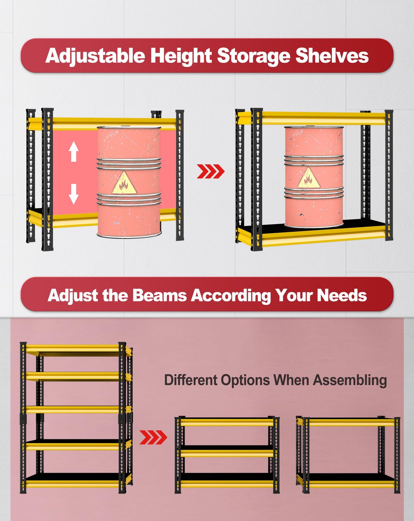 SDXYSTCE Garage Shelving Heavy Duty, 2200 Lbs Loads Garage Storage Shelves Heavy Duty, 5-Tier Metal Shelving Units and Storage for Basement, Retiple Tanks,40''Wx18 Dx72 H,Yellow