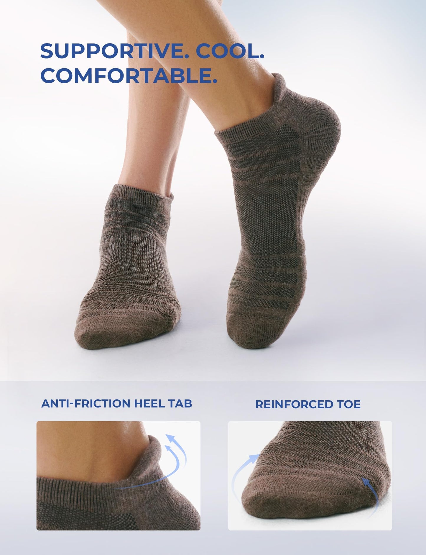 CS CELERSPORT 6 Pack Athletic Running Ankle Socks, Low Cut Cushioned Tab Sports Socks Men Women,Brown, Large