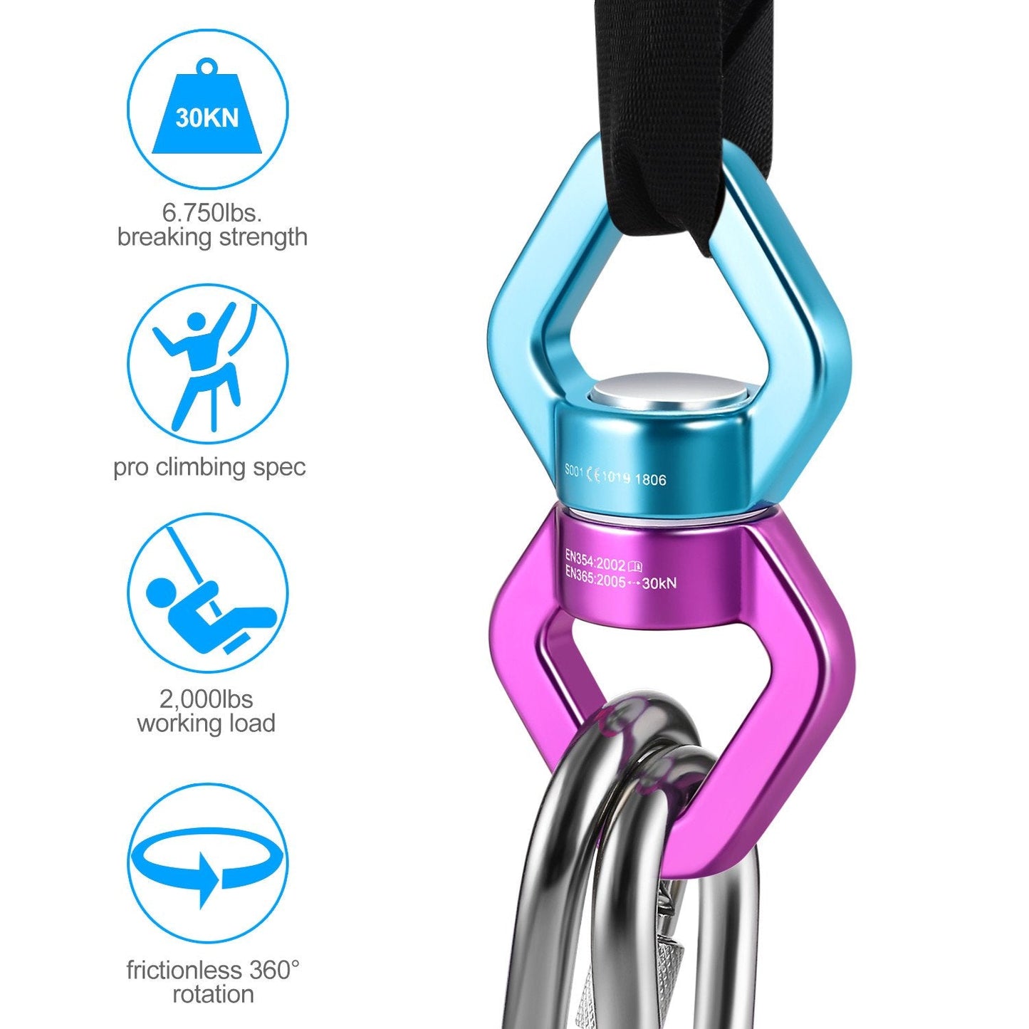 MDAIRC Safety Rotational Device, Aluminum Alloy Double-Ball Bearing Swivel, Holds Up 8500+ Lbs, Minimum Breaking Strength 40 kN, Spins & Rotates 360° for Smooth Rope Climbing, Hiking & Exercise