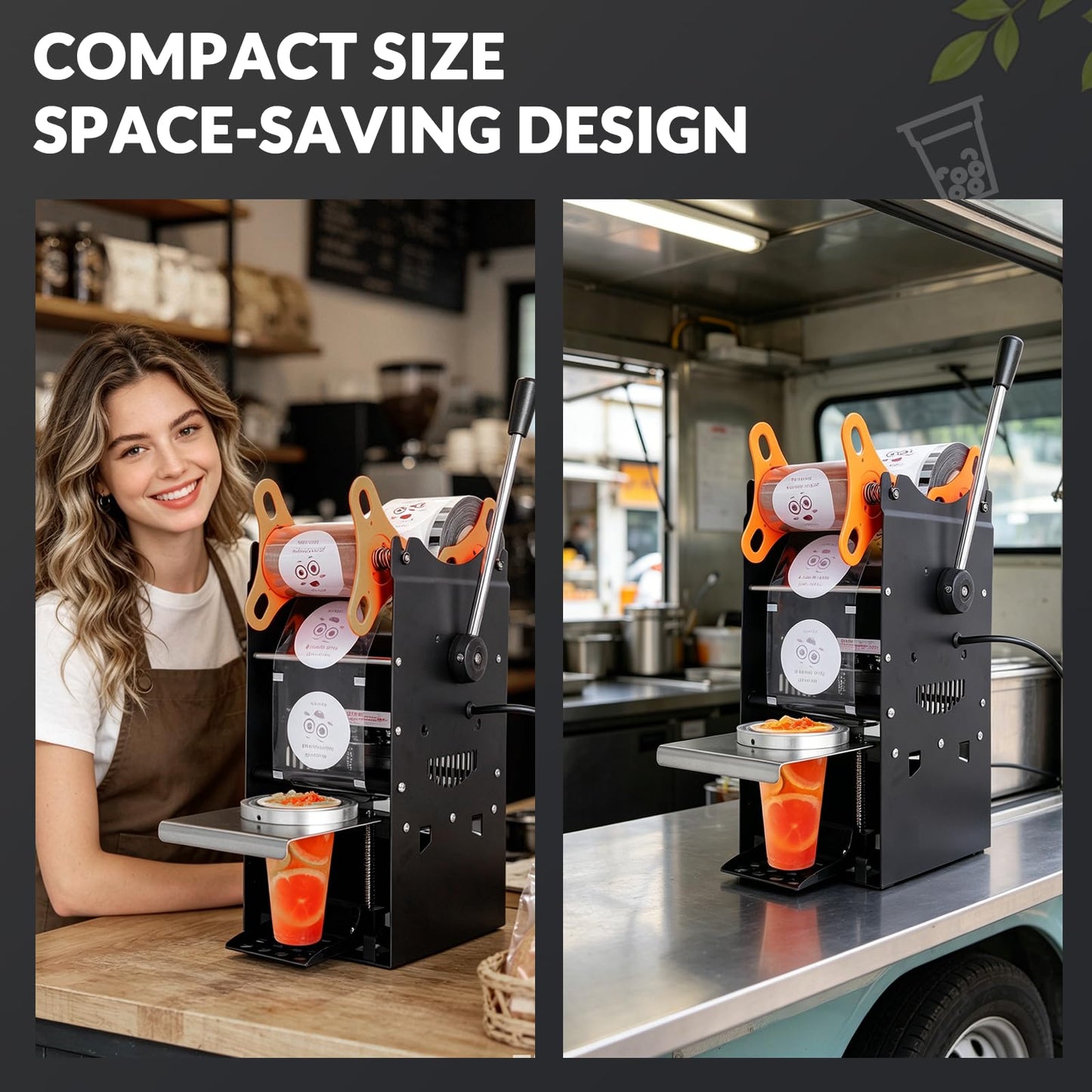 JIAWANSHUN Manual Cup Sealing Machine Electric Cup Sealer for Bubble Boba Milk Tea Cup Sealer for Height 170mm φ90mm/95mm Plastic and Paper Cup (110V)