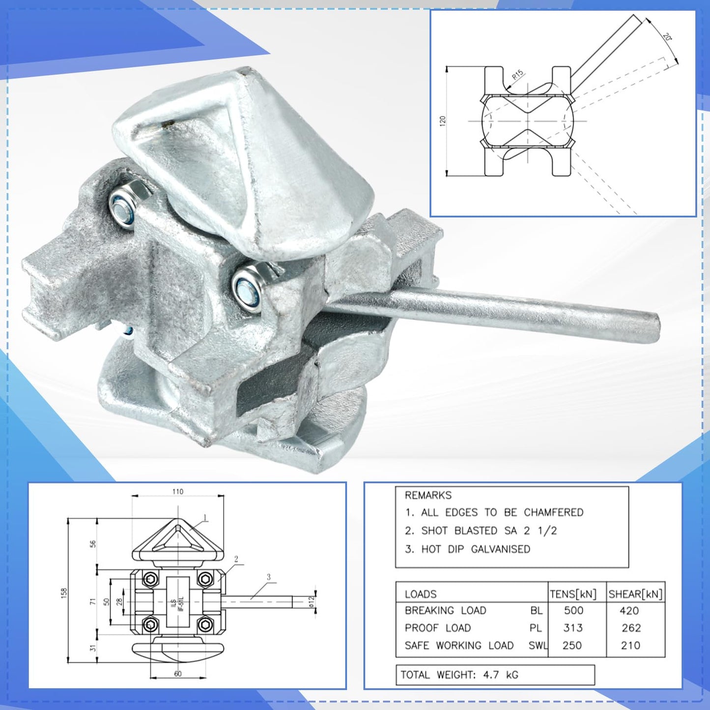 Gisafai 4 Pcs Sea Rail Shipping Container Connection Fastening Intermediate Twist Standard Shipping Container Lock Manual Twist Lock Left Right Hand Locking Casting Steel, No Lever Required