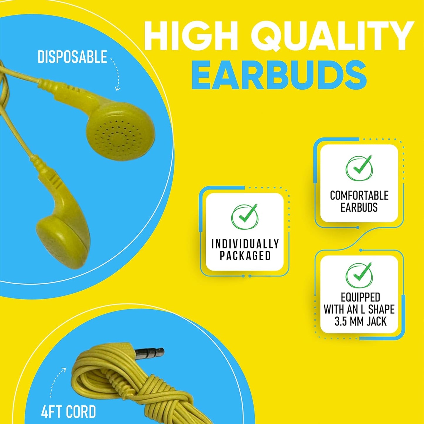 Redskypower 5 Pack 3.5mm 4ft Bulk Wired Earphones, In Ear Earbud Headphones with Jack, Tangle Free Cable, Comfortable