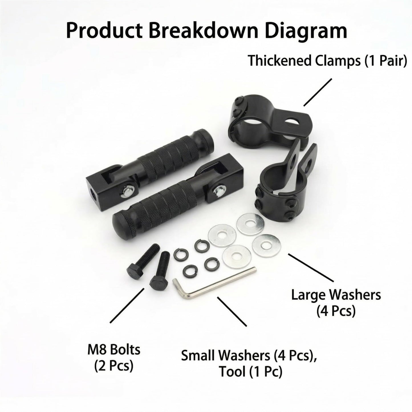 M8 Foldable Motorcycle Foot Pegs 2 Pack CNC Aluminum Footrest, 90° Fold Design Fits Mini Bike, Ebike, Dirt Pit Bike, Universal Passenger Rear Foot Pegs for Most Motorbike & Balance （Bike）