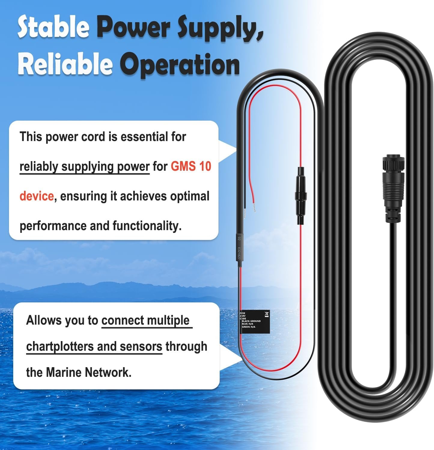 johntruck 010-10553-00 7-Pin 10 Power Cable, Power Cord Fit for Garmin GMS Network Port Expander, Waterproof/Stable