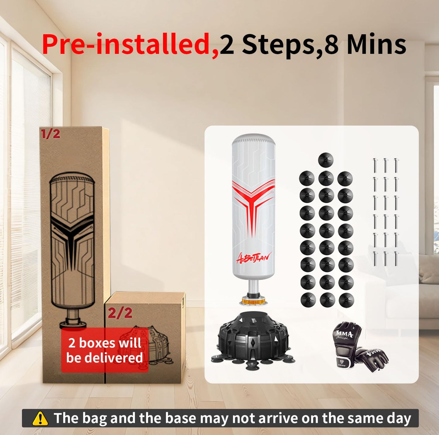 Freestanding Punching Bag,with Boxing Gloves Heavy Boxing Bag with Suction Cup Base for Adult - Boxing Training Equipment Kickboxing Bags for Training MMA Muay Thai Fitness Home Gym (White)
