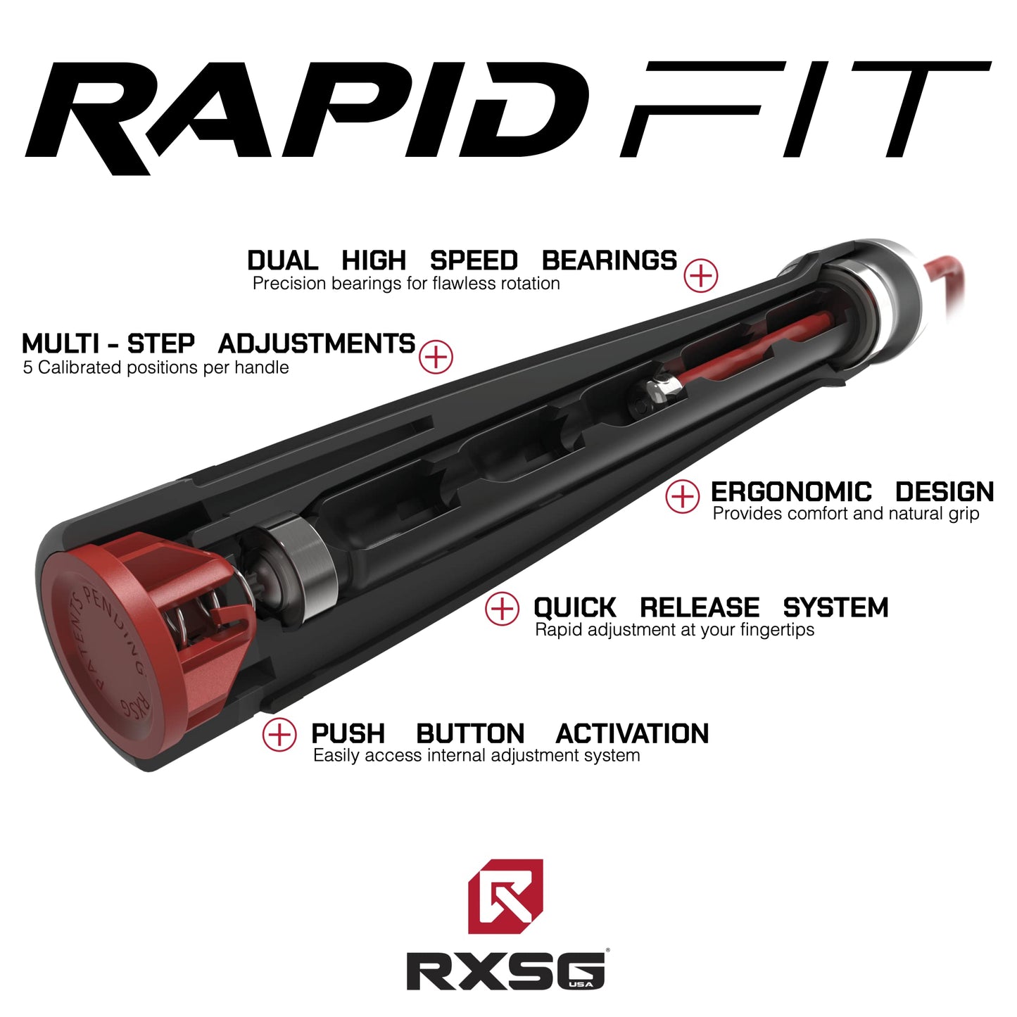 RX Smart Gear RapidFit Jump Rope | Adjustable Jumping Rope w/Ergonomic Dual Bearing Handles, Fitness Skipping Rope for Exercise, Workout, Sports Training, White