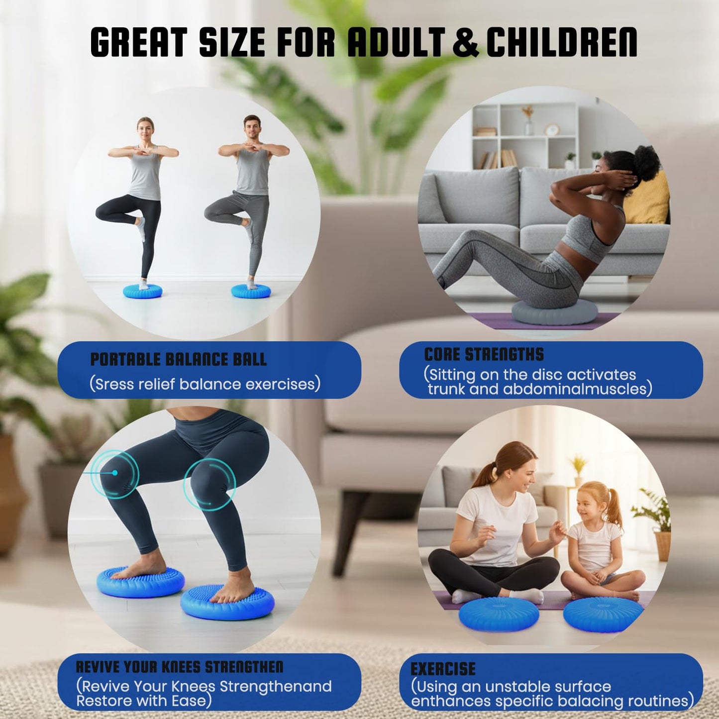 Hanstuten Wobble Cushion Core Balance Disc, Wiggle Seat for Sensory Kids to Stay Focused, Non-slip Balance Pads with Inflation Pump for Physical Therapy & Core Strength (1Blue)
