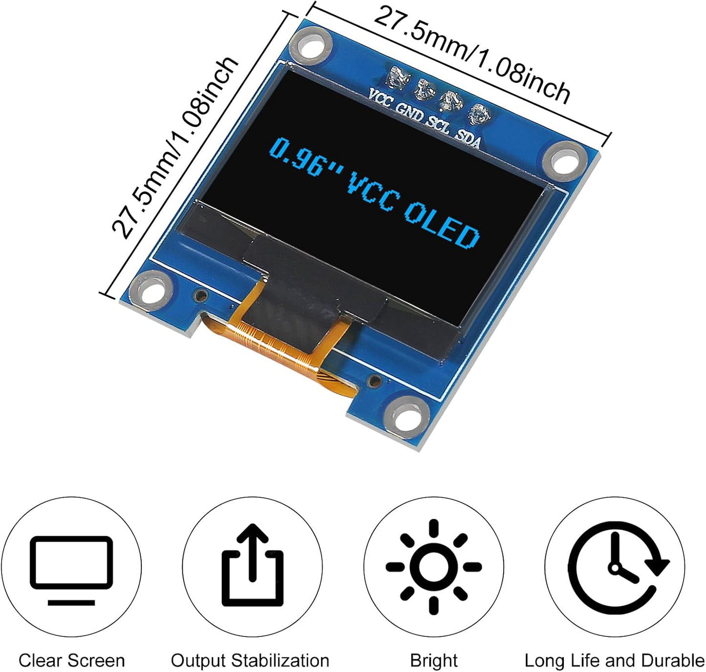 XIITIA 6pcs 0.96 inch I2C SSD1306 128x64 30pin OLED IIC Display Module LCD Screen Driver with Dupont Cables for Arduino