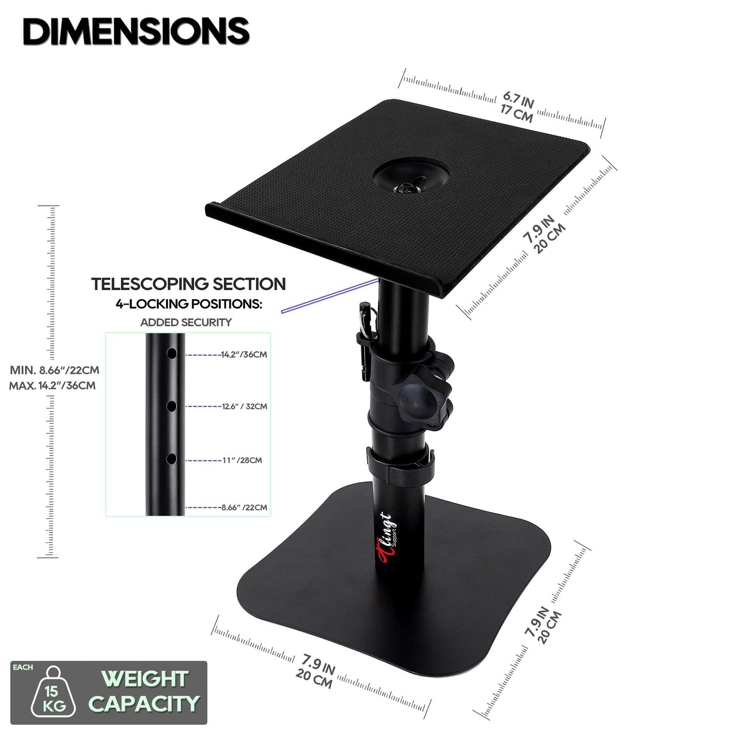 Tlingt Desktop Speaker Stands Pair, Sturdy Flat Base, Height & Tilt Adjusts