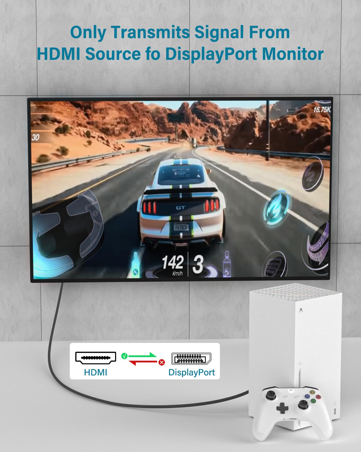4K 60Hz 3FT [4K@60Hz, 18Gbps] PS5/Xbox/Laptop HDMI to DisplayPort Cable Braided,Uni-Directional Gold-Plated - Connect