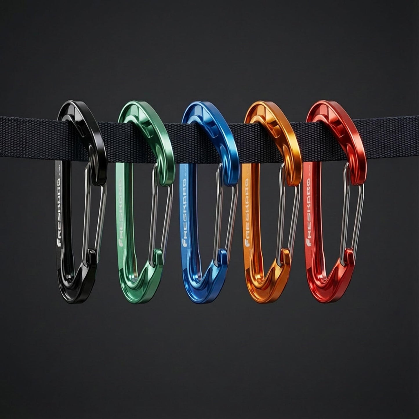 FresKaro Wiregate Carabiner Clip, 15kN Wire Gate Caribeener Heavy Duty, Caribeaner Spring Snap Hook, Strong, Lightweight, 5Pack for one of Each Color,Keychain, Key, Gym, Dog Collar, Outdoor Camping