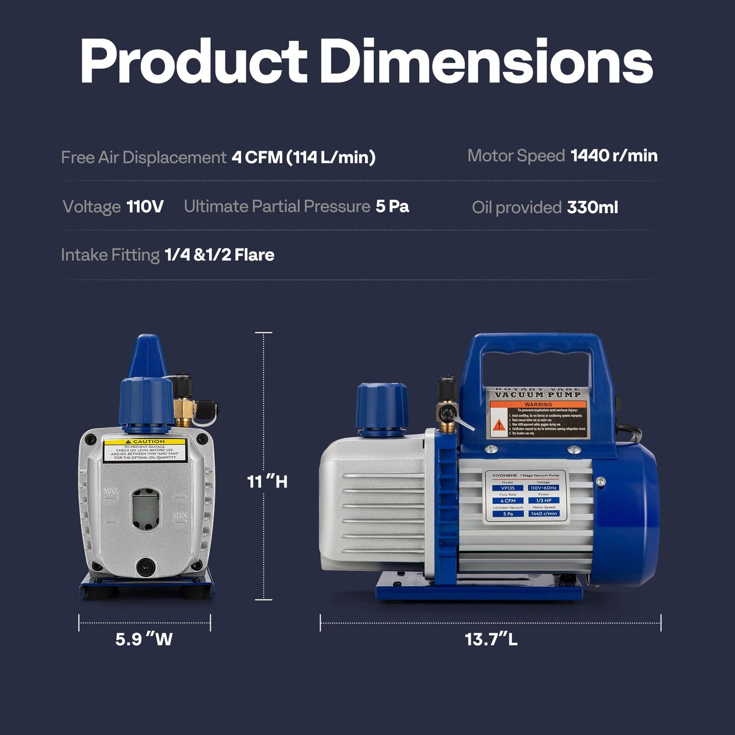 VIVOHOME 110V 1/3 HP 4 CFM Single Stage Rotary Vane HVAC Vacuum Pump with Oil Bottle Upgraded 220LB High Precision Electronic Digital Refrigerant Charging Weight Freon Scale