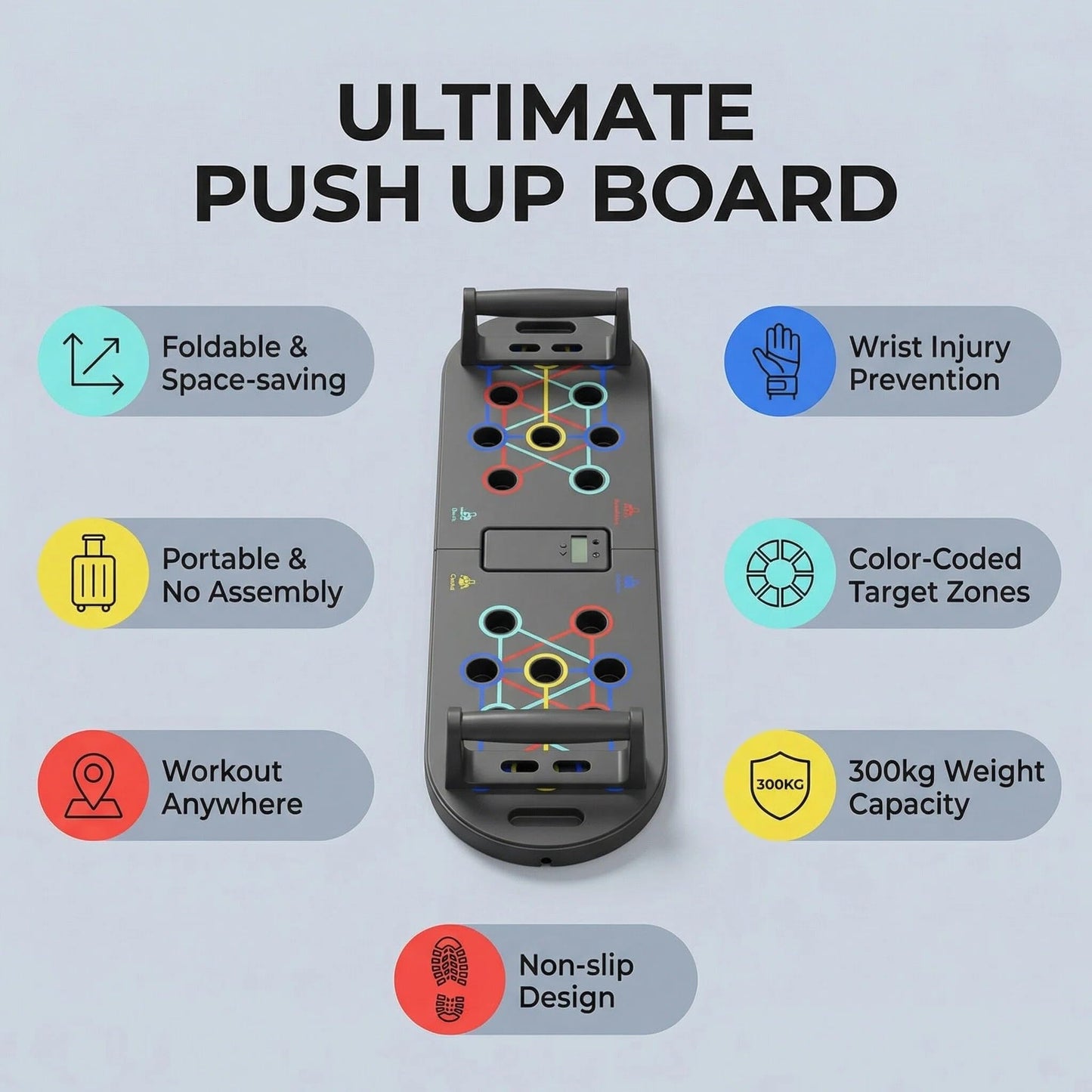 BESUNTEK Foldable Push Up Board, Portable Multi-Function Fitness Exercise Board for Home Total Body Workout (Upgraded Model)