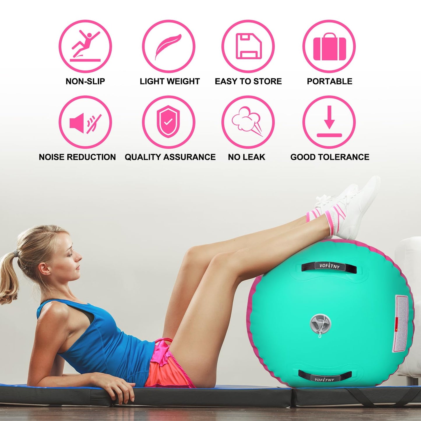 VOFiTNY Gymnastics Air Barrel Octagon Mat Tumbler 3.3ft L x 2ft D Back Handspring Trainer for Home/Gym/Tumbling Without Pump