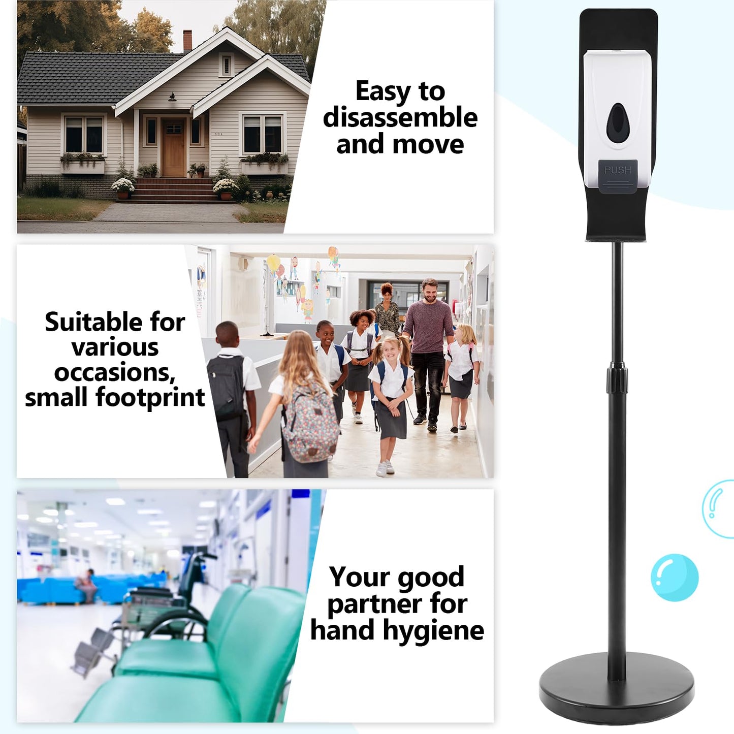 Blulu 2 Pack Manual Hand Sanitizer Dispenser with Stand and Drip Catcher, No Battery Required, Always Ready for Restaurants, Schools, Churches, Office, Outdoor Use