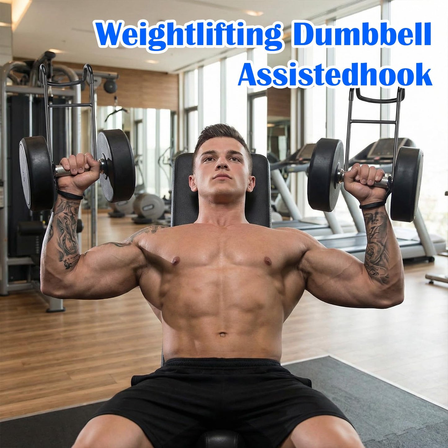 2 Pcs Dumbbell Spotter Hooks, Heavy Duty Dumbbell Holder for Bench Press, Weight Lifting Hooks with 225LB Capacity, Lifting Hooks for Weight Lifting Compatible with 1.3" Handles, Secure Strap Design