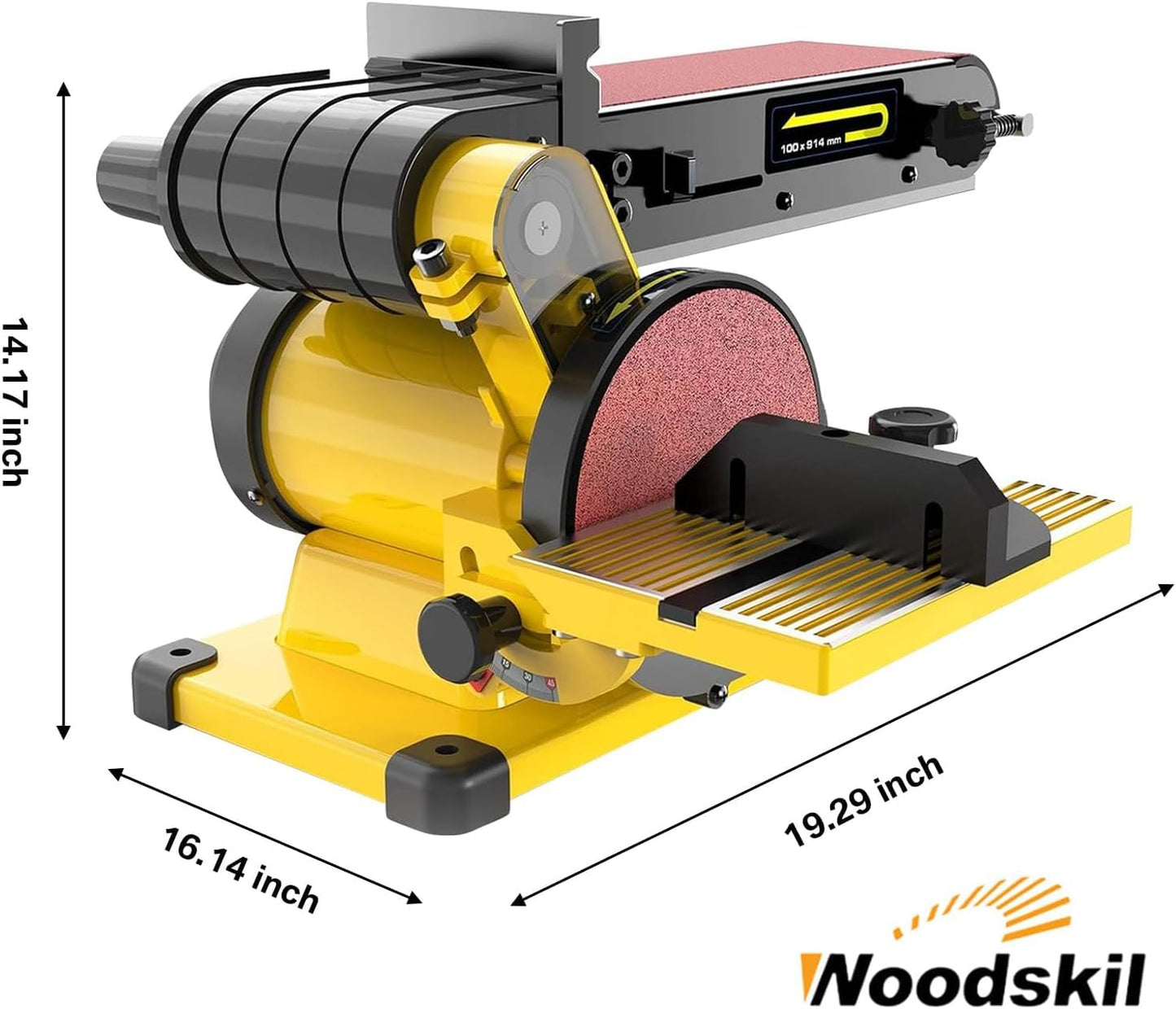 Woodskil 4.3A Belt Sander, 4 x 36 in. Belt & 6 in. Disc Sander, Double Dust Exhaust Port, Steel Base, 2Pcs Sandpapers Included