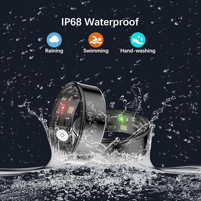 Smart Health Rings for Women Men, Fitness Tracker with Heart Rate, Blood Oxygen, HRV, Sleep Tracker, Step Tracker, No Subscription Fee, IP68 Waterproof Smart Ring for iphone & Android (Black, 12#)