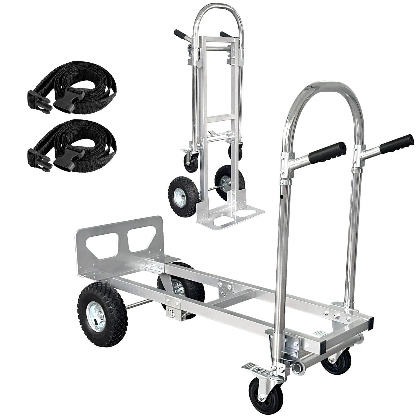 Suzhi Convertible Hand Truck Dolly Cart with Wheels Heavy Duty/with 4 Wheels&Brakes /1000Lbs Load, 2 Straps for Furniture/Appliance/Carton/Warehouse/Office /10 Minutes to Install as Video