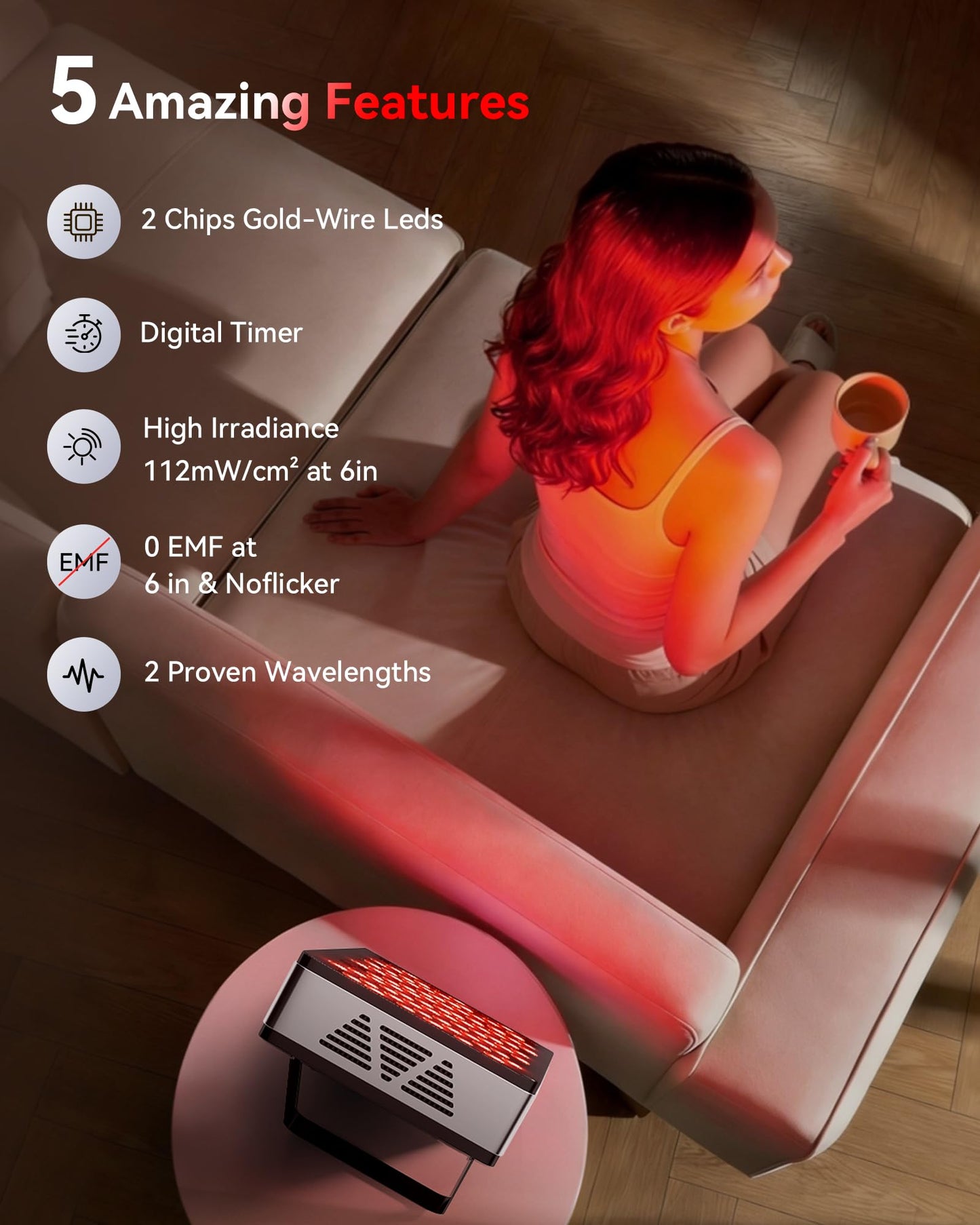 FLIKEZE 2026 Upgraded Red Light Therapy for Body Face, Dual Chip 660nm 850nm Red Light Panel with 3 Modes, Dimmable & Timer, Infrared Light Therapy for Home Office Gym, Basic 60 LEDs