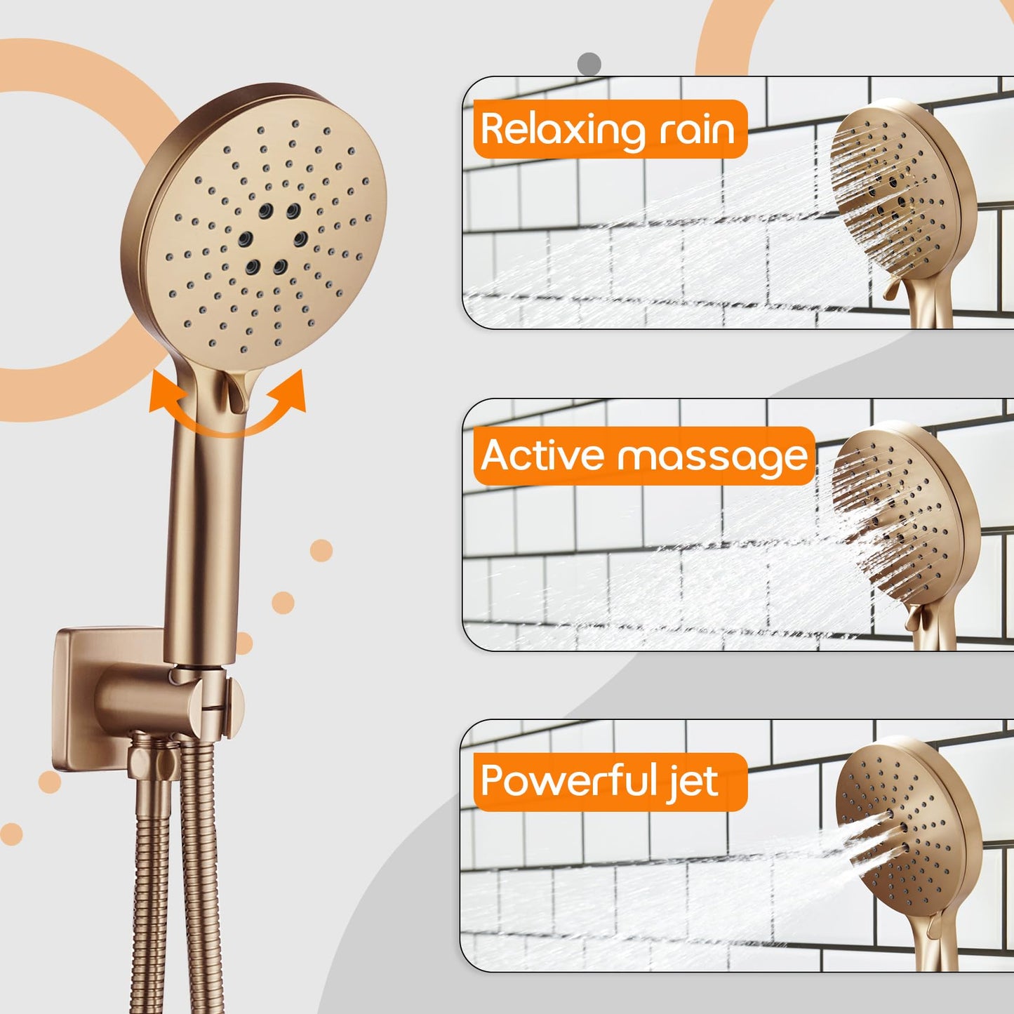 AONEON Bathtub Shower Trim Kit with 10'' High Pressure Rain Showerhead Faucet System, 3-Function Handheld Spray and Valve Included, Wall Mount Champagne Bronze SF001CPG-D10
