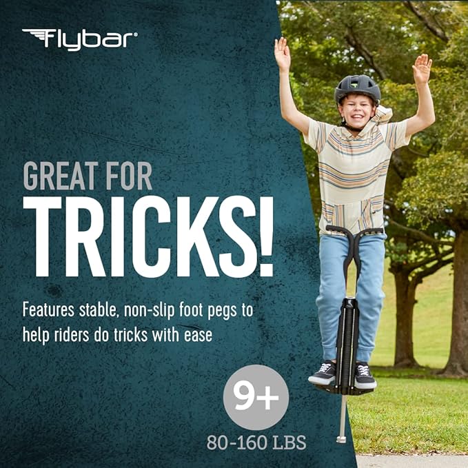 Flybar Master Pogo Stick for Kids Ages 9+, 80–160 lbs – Easy Grip Handles – Active Exercise Toy for Tweens & Teens – Outdoor Toy with Non-Slip Foot Pegs for Boys and Girls – No Assembly Needed