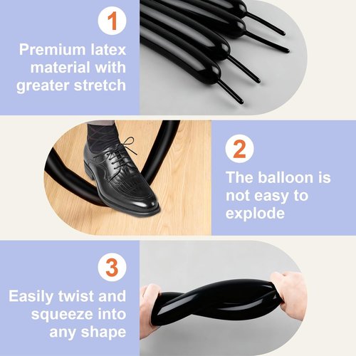 260 Premium Black Long Skinny Latex Balloons - Perfect for Animal Twisting, Weddings & Birthdays