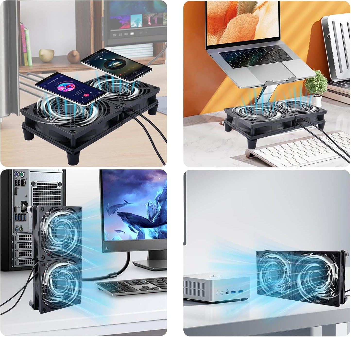 120mm 5V, 3-Degree Quiet Dual USB Fan Dual-Ball Bearings, USB Fan with L/M/H Speed Controller High Airflow Cooling Fan