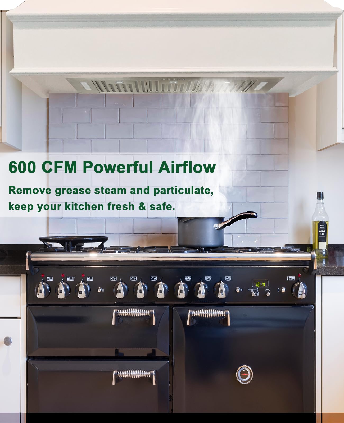 Akicon 36 Inch Range Hood Insert, Ultra Quiet Stainless Steel Ducted Insert/Built-in Kitchen Vent Hood with Powerful Suction, LED Lights and Dishwasher Safe Filters, 3-Speeds 600 CFM