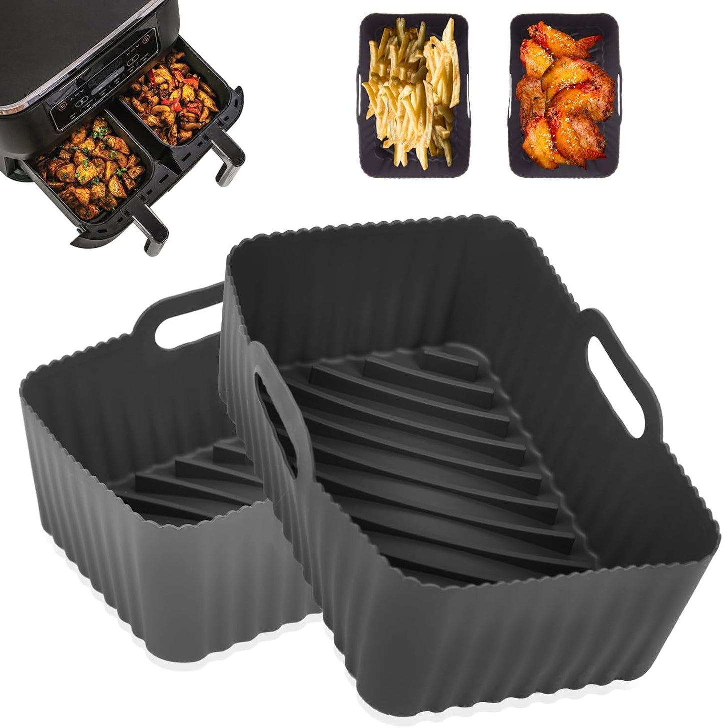Ninja Foodi Silicone Air Fryer Liners - Non-Stick, Reusable 2-Piece Set for 8 QT Baskets