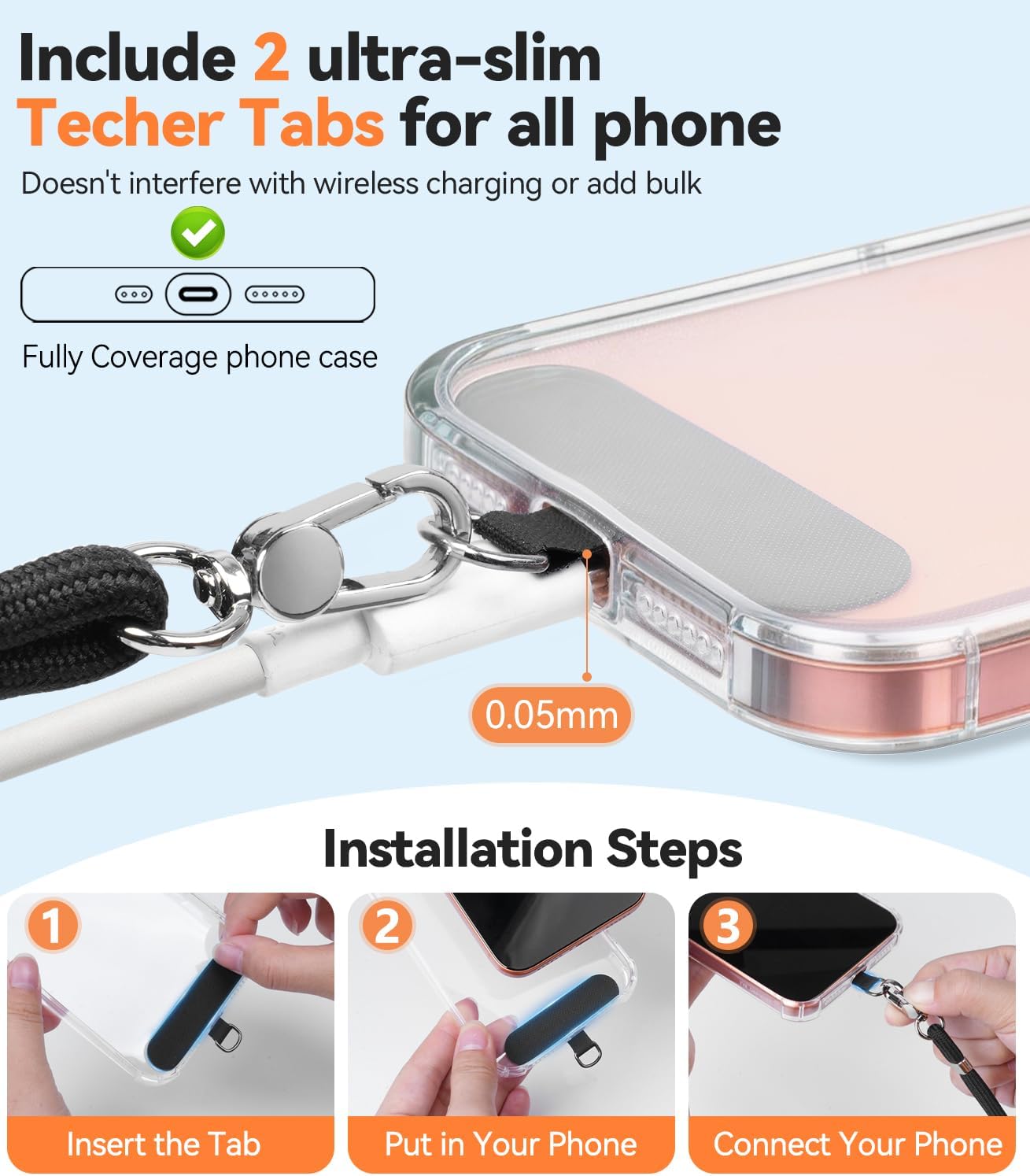 4-IN-1 15-31 inch 2 Phone Lanyard + Wrist Strap, Adjustable Cell Phone Lanyard with Tether Tabs for iPhone,Smartphone