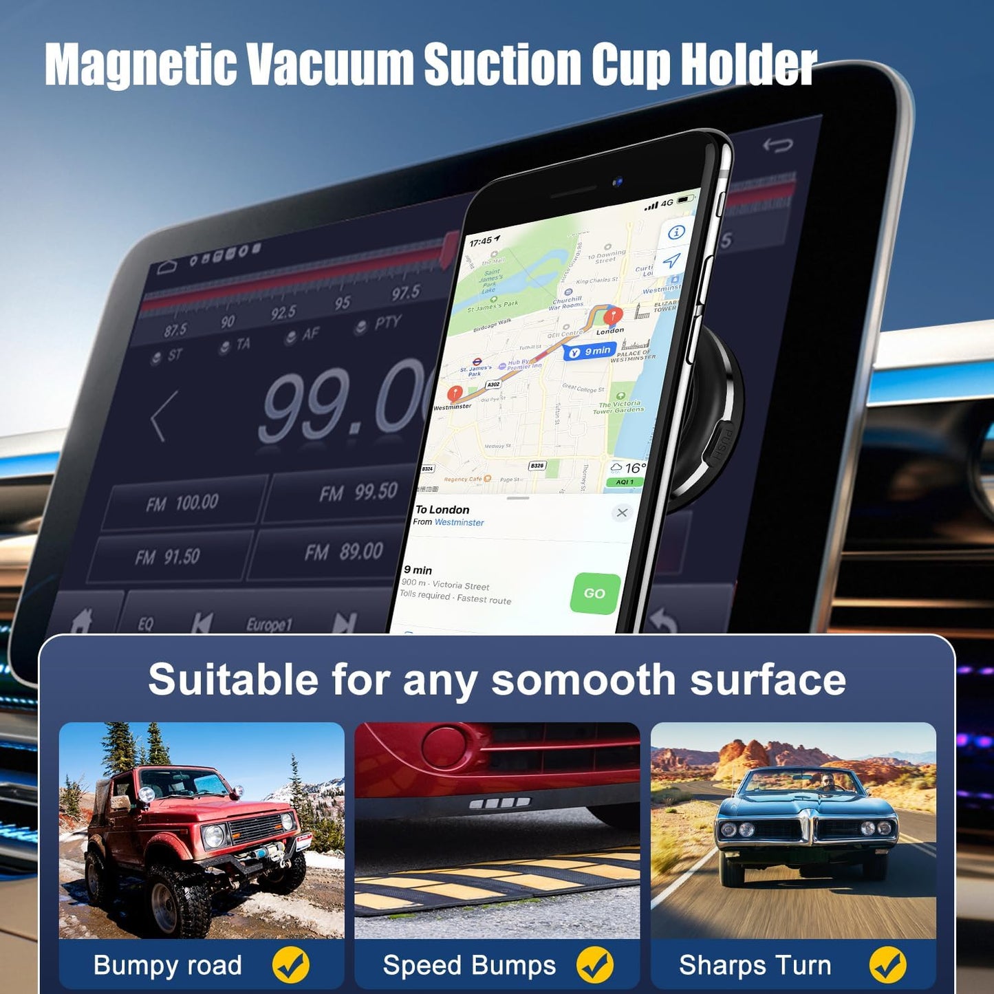 ACCTOLF 12/13/14/15 Magnetic Suction Phone Mount, Magnetic Car Suction Cup Holder for Car/Gym/Mirror/All Smooth