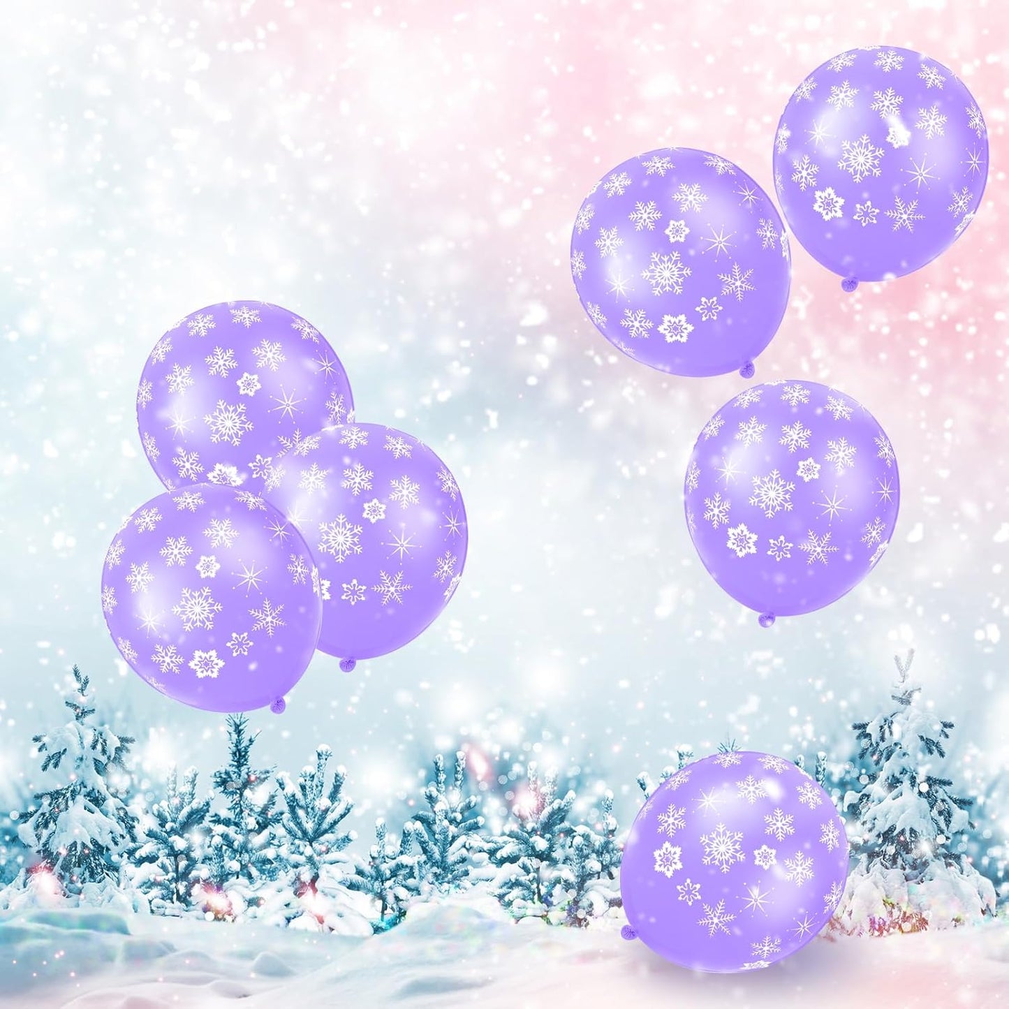 Skylety Snowflake Balloons - 40 Pack Transparent Latex for Christmas & Winter Parties | Macaron Purple