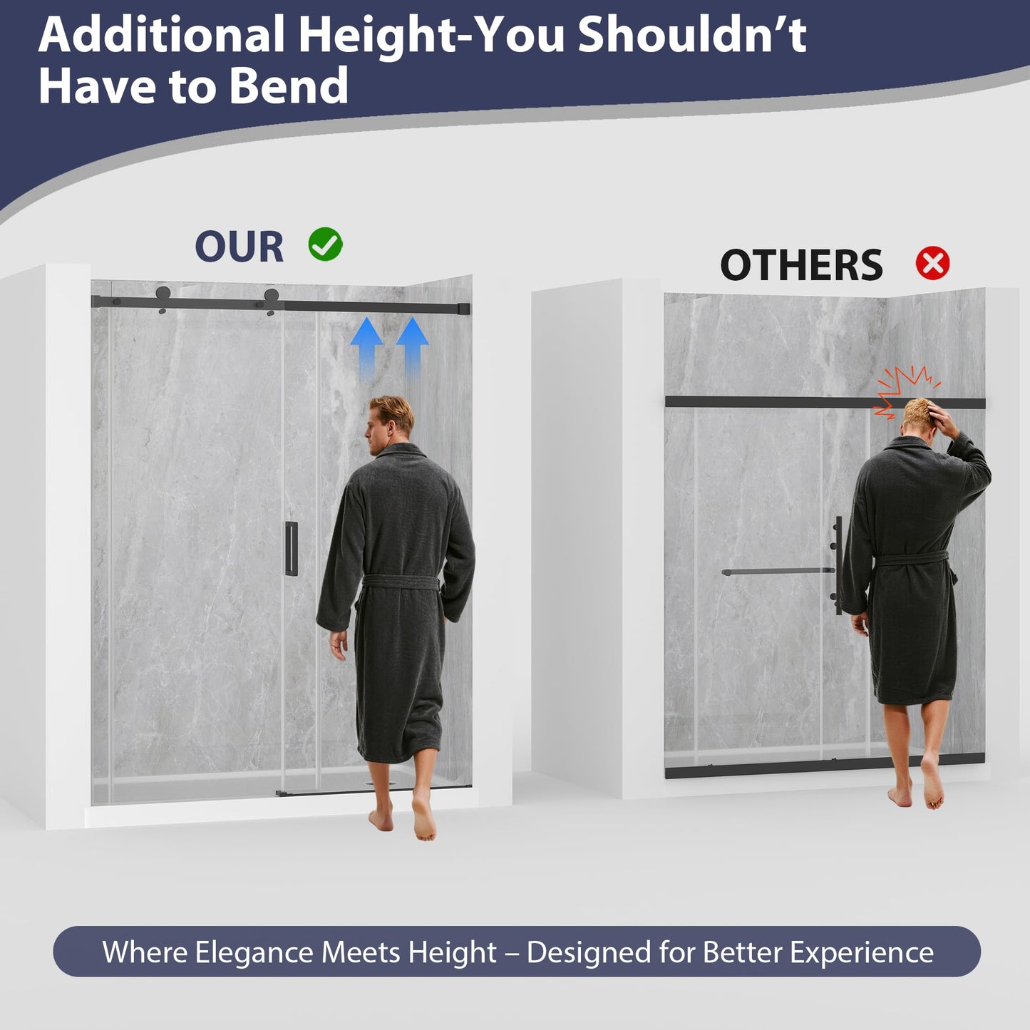 EASYWORC Frameless Shower Door, 43-48" W x 76" H Sliding Glass Shower Door, 1/4''(6mm SGCC Tempered Glass with Explosion-Proof Film Nano Coating in Matte Black Finish