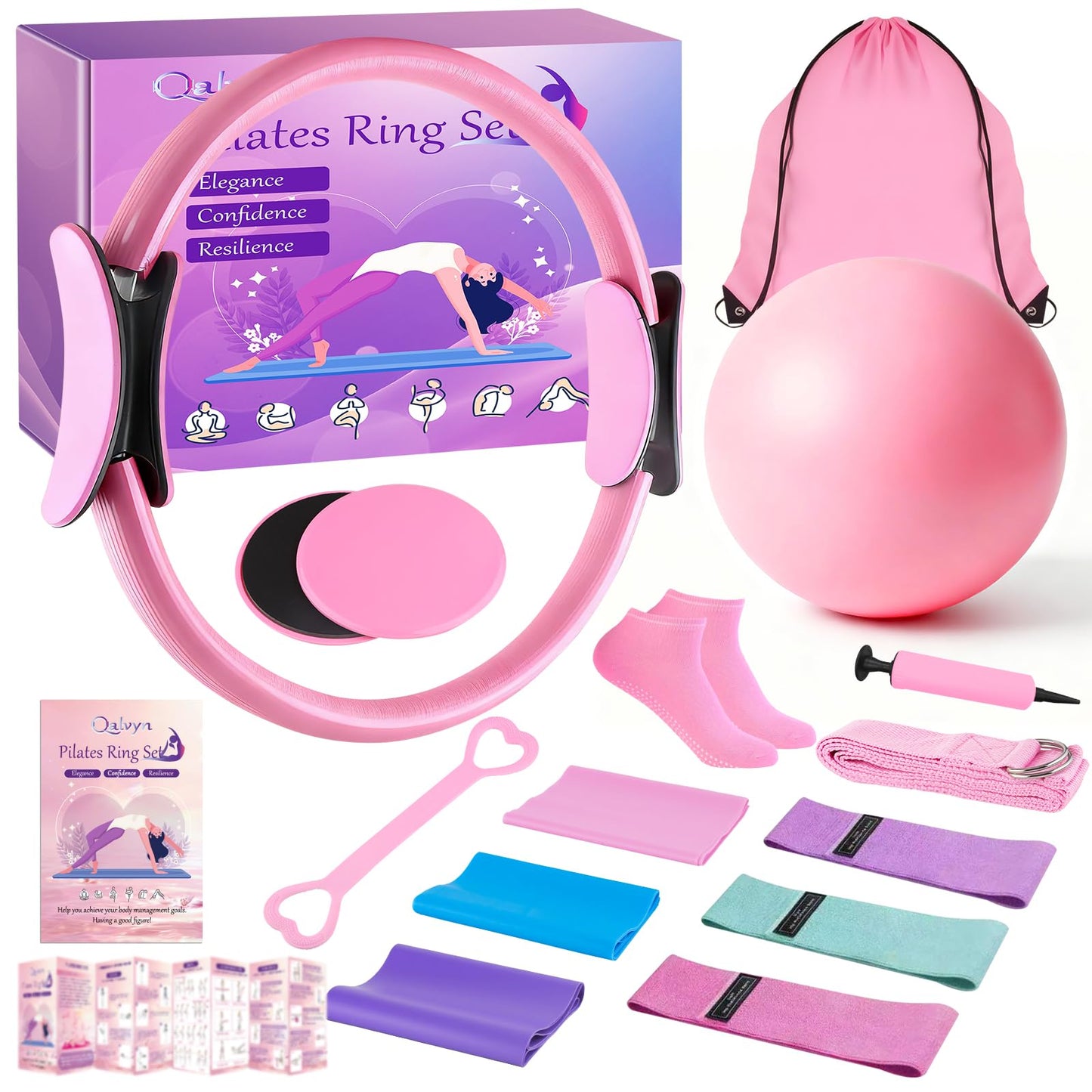 Home Pilates Kit for Women, Pilates Ring Set, Pilates Equipment Kit for Women Home Workouts, Pilates Essentials Kit with 15’’ Pilates Ring and Ball, Resistance Bands for Strength, Toning, Flexibility