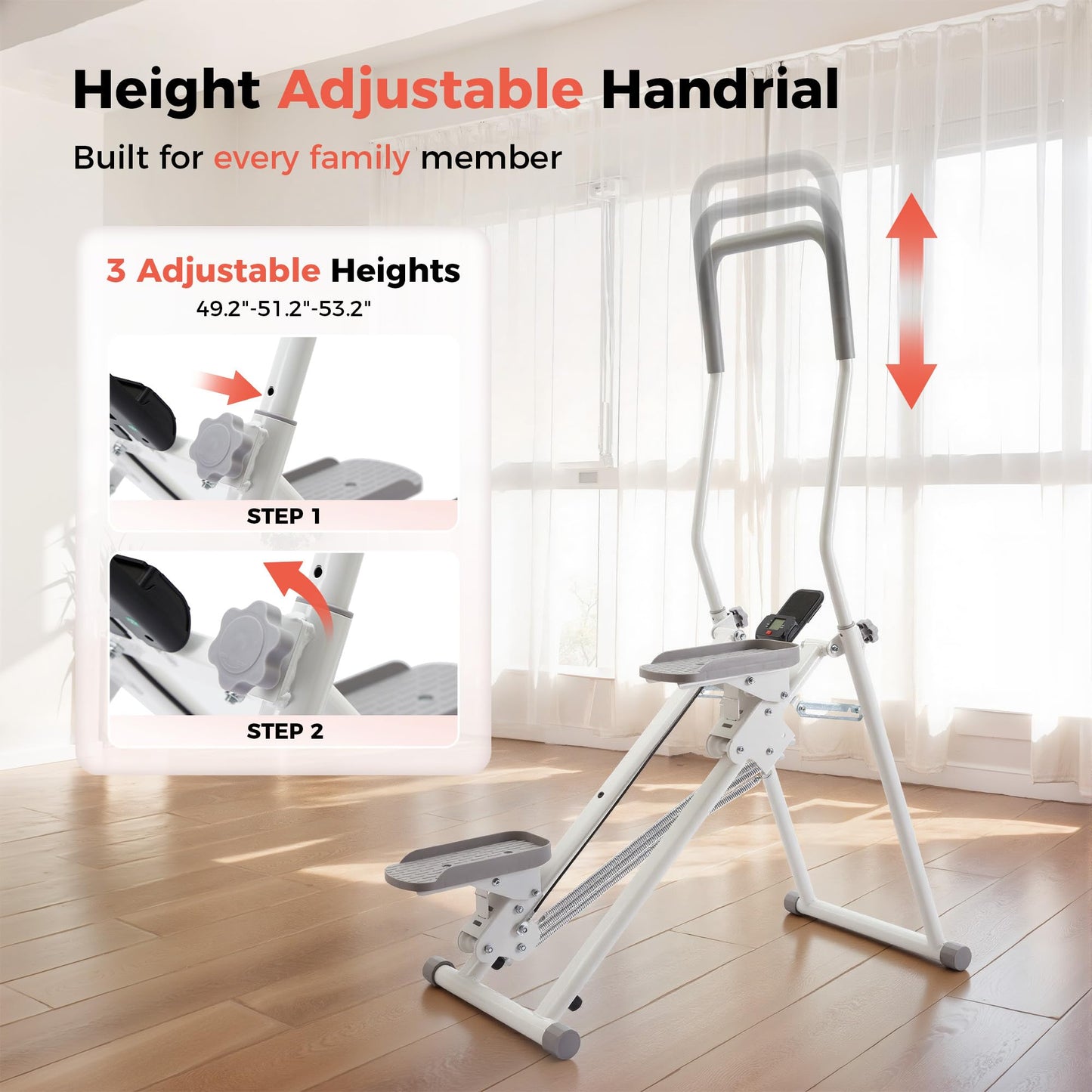 Stair Stepper for Home Gym, Foldable Vertical Climber Workout Machine, 3 levels of adjustable resistance, 350 lbs Capacity Cardio Machine, LCD Monitor, Extended and widened anti-slip footrests (WHITE)