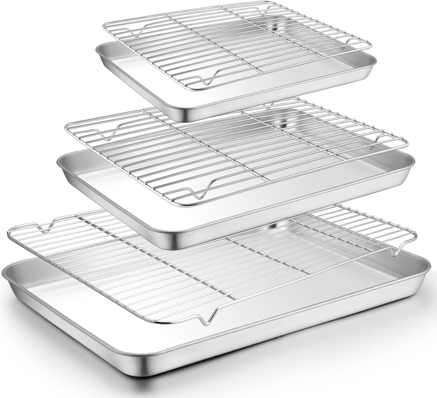 TeamFar Baking Sheet Set - 3 Stainless Steel Cookie Sheets with Racks | Non-Toxic, Heavy Duty, Dishwasher Safe, 19.6/16/12.5 Inch