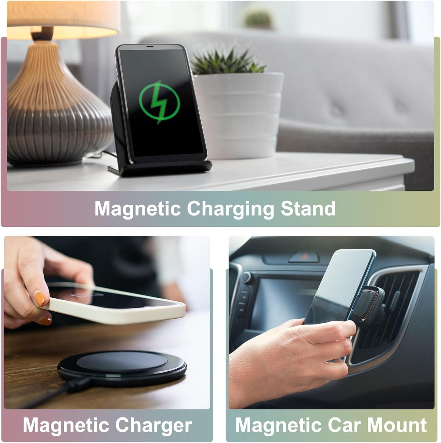 4 uxcell Pcs Magnetic Adapter Ring, Universal Magnetic Wireless Charger Conversion Kit Sparkle Magnetic Metal Ring