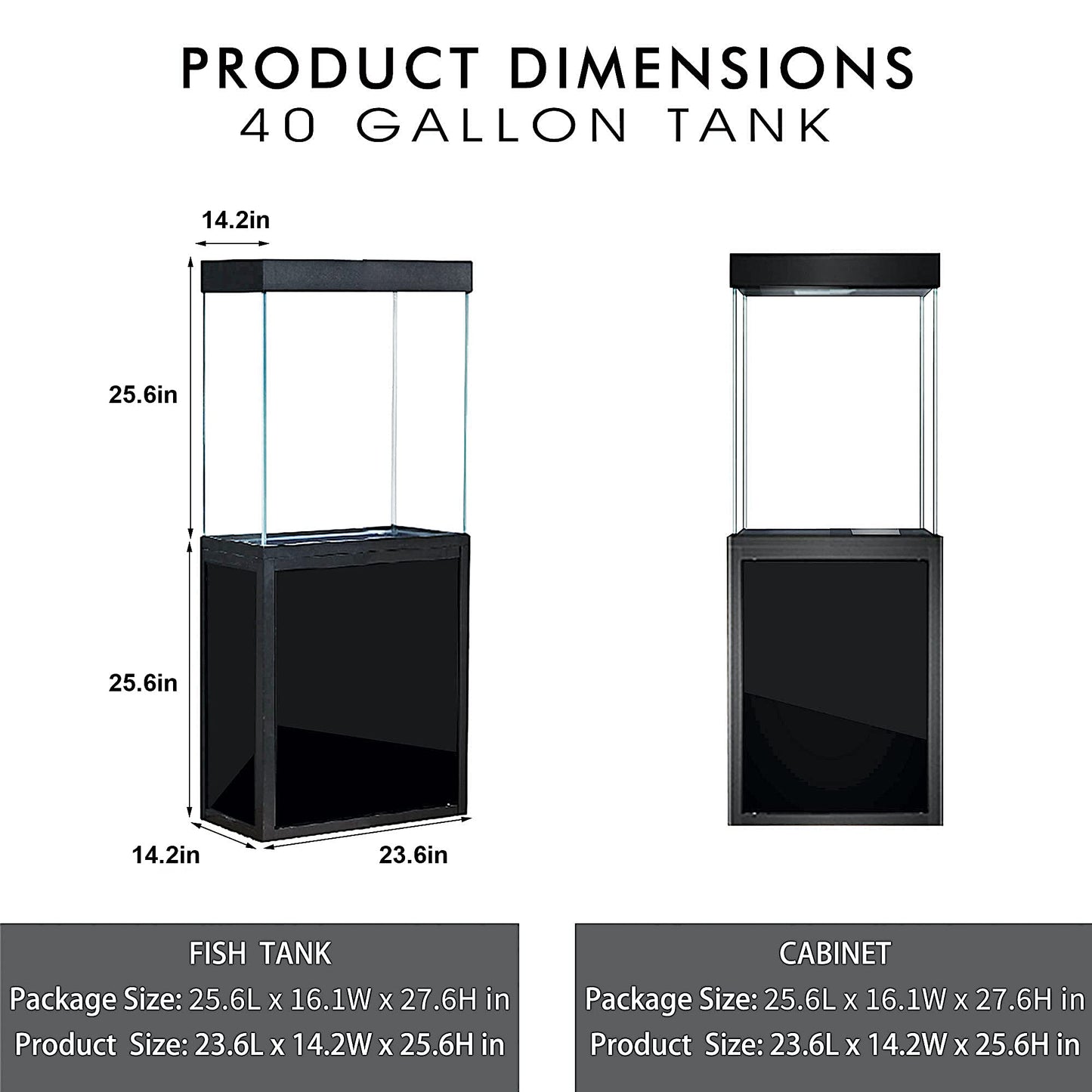 JAJALE 40 Gallon Glass Aquarium with Aluminum Cabinet - Including Sump for Filtration and Circulation, Plumbing, LED, Black